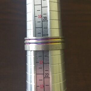 Stainless Steel Ring Silver Rainbow Double Ribbed Size 11 Classic Modern Gray